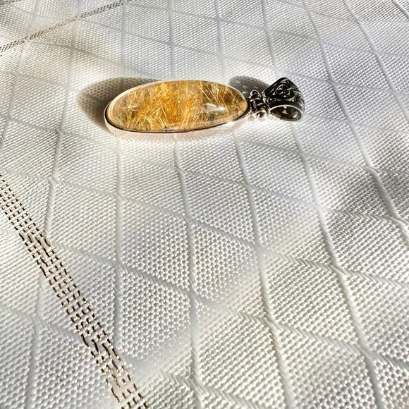 Vintage Rutilated Quartz Pendant, 925 Silver Necklace, Unisex Healing Jewelry - Picture 11 of 11